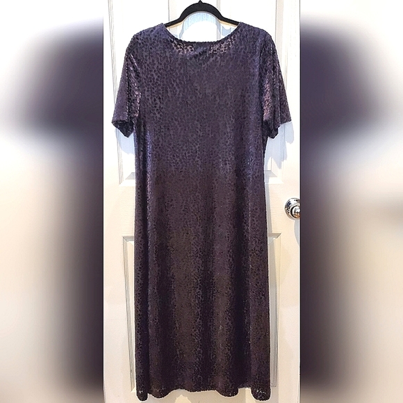 Jennifer Moore Black Short Sleeve Velvet Leaf Lined Dress Women's Size Large - Picture 3 of 6